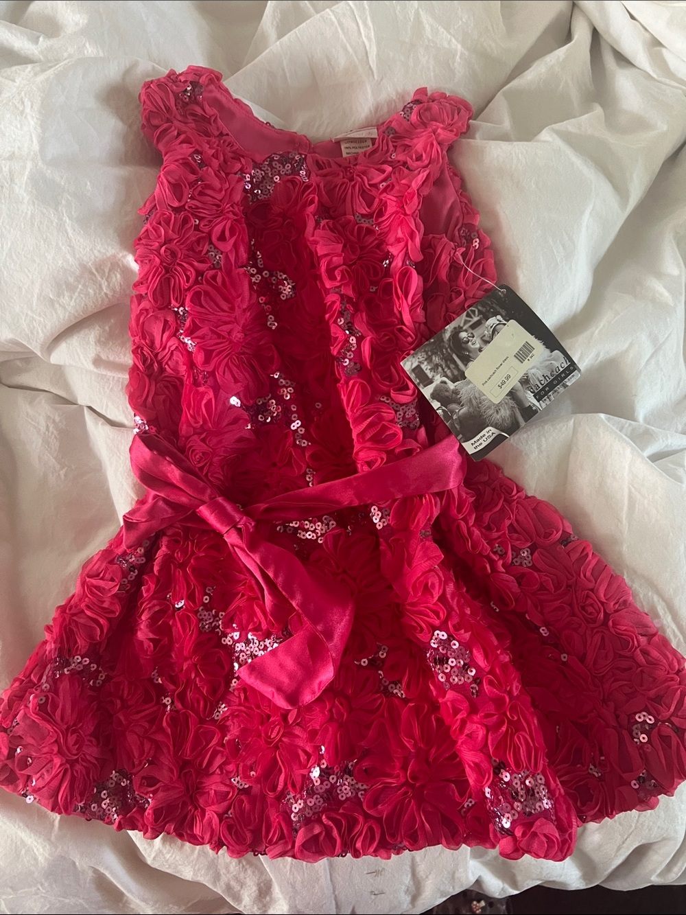 Cachcach pink flower dress ! Made in the USA sequins 5